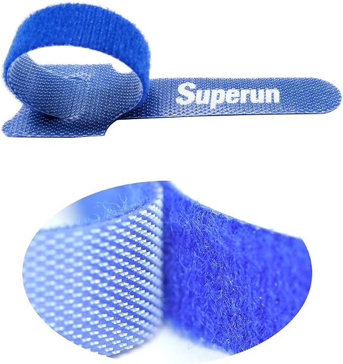 Superun 50 Pcs Multi-Color 10 Inch Fastening Cable Ties Reusable Cord Organizer, Adjustable Hook and Loop Wire Wrap Cable Management