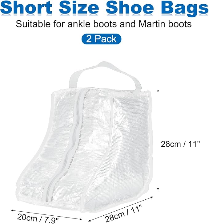 uxcell 2Pack Boot Storage Bag Portable, PVC Shoe Storage Bag with Zipper Clear Boots Cover Protector Bag for Short Boots and Short Boots Storage Travel and Daily Use, White Tall
