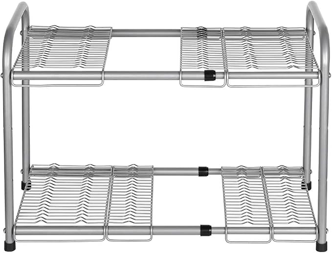 NEX 2-Tier Under Sink Shelf Organizer Storage Rack with Flexible & Expandable 15'' to 27'' for Kitchen Bathroom Cabinets