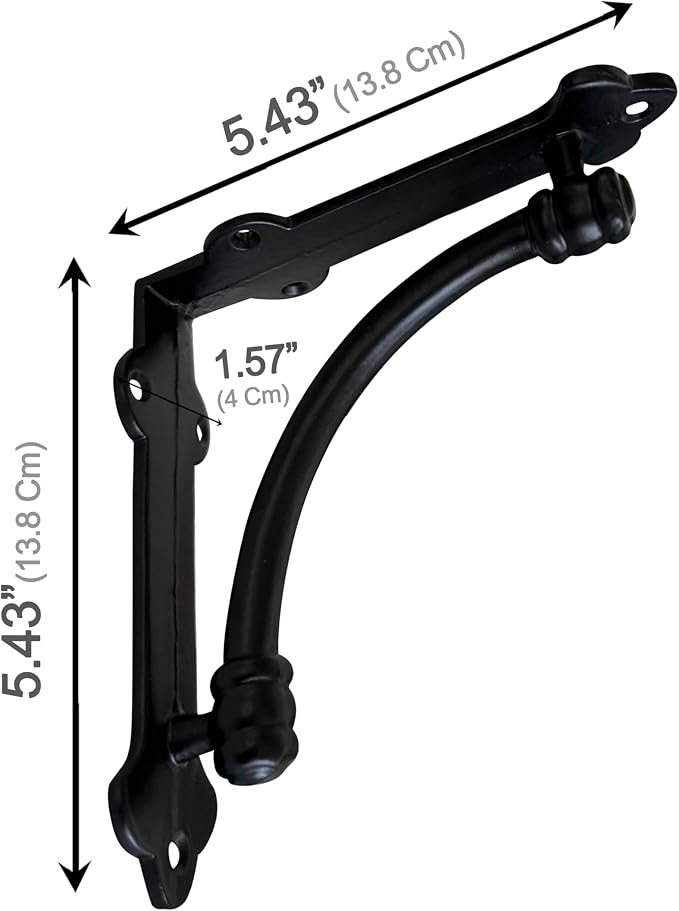 NACH Decorative Shelf Brackets, 4 Pack of 5.25 x 1.25 x 5.25 inch Black Cast Iron Shelf Brackets - Decorative Brackets for Mounting - Industrial Style Brackets