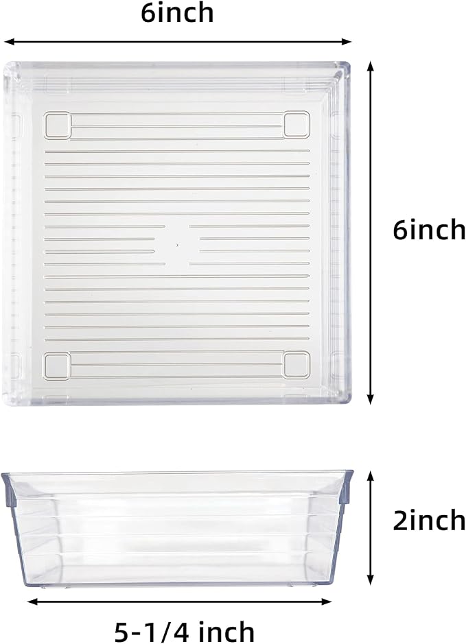 Clear Plastic Drawer Organizer Tray for Vanity Cabinet (6"×6"×2"，Set of 8),Storage Tray for Makeup, Kitchen Utensils, Jewelries, and Gadgets…