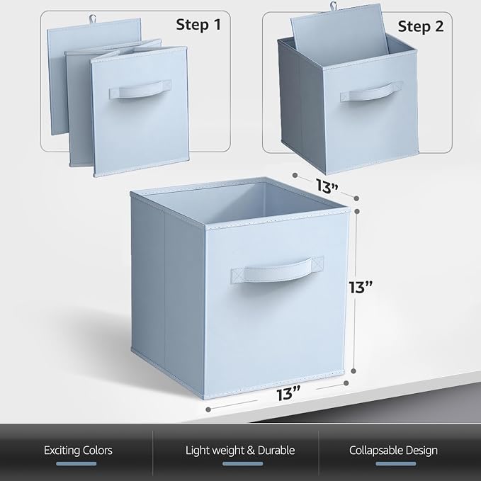 Sorbus 13 Inch Storage Bins - Sturdy Collapsible Fabric Storage Cubes with Handle - 8 Foldable Baskets for Organizing Clothes, Toys, Books - Storage Baskets for Shelves, Closets
