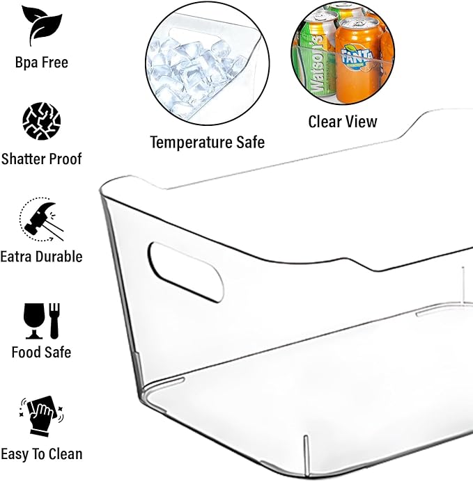 ShelfShaper Plastic Clear Storage Bins with Labels, Home Freezer Refrigerator Pantry Organizers and Storage Containers Fridge Organizer Bins Kitchen Organization Cabinet Medicine Bin for organizing