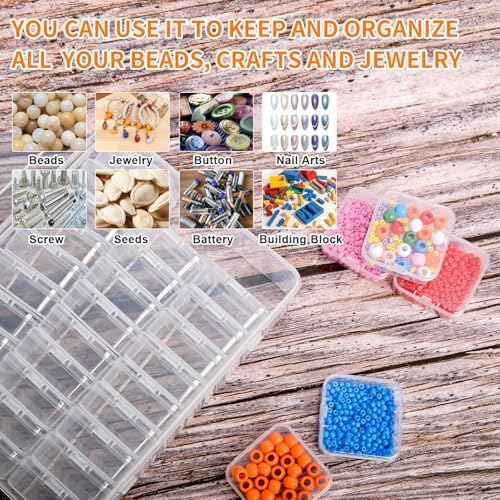 Bead Organizer Box, 60pcs Small Clear Plastic Storage Containers, Craft Storage Box Features Hinged Lid and Labels, Mini
