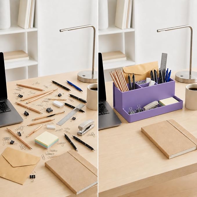 Acrimet Desktop Organizer - Multi Organizer Caddy Holder for Office, Home and School use (Plastic) (Solid Purple Color)