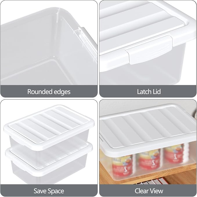 14 Quart Plastic Stackable Storage Box, Clear Latching Bin with White Lid, 2 Pack