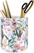 Large Capacity Floral Pen Holder for Desk, Leather Pencil Holder Pen Cup Marker Holder Makeup Brush Holder, Desk Accessories & Workspace Organizers for Home, Office, White Flower