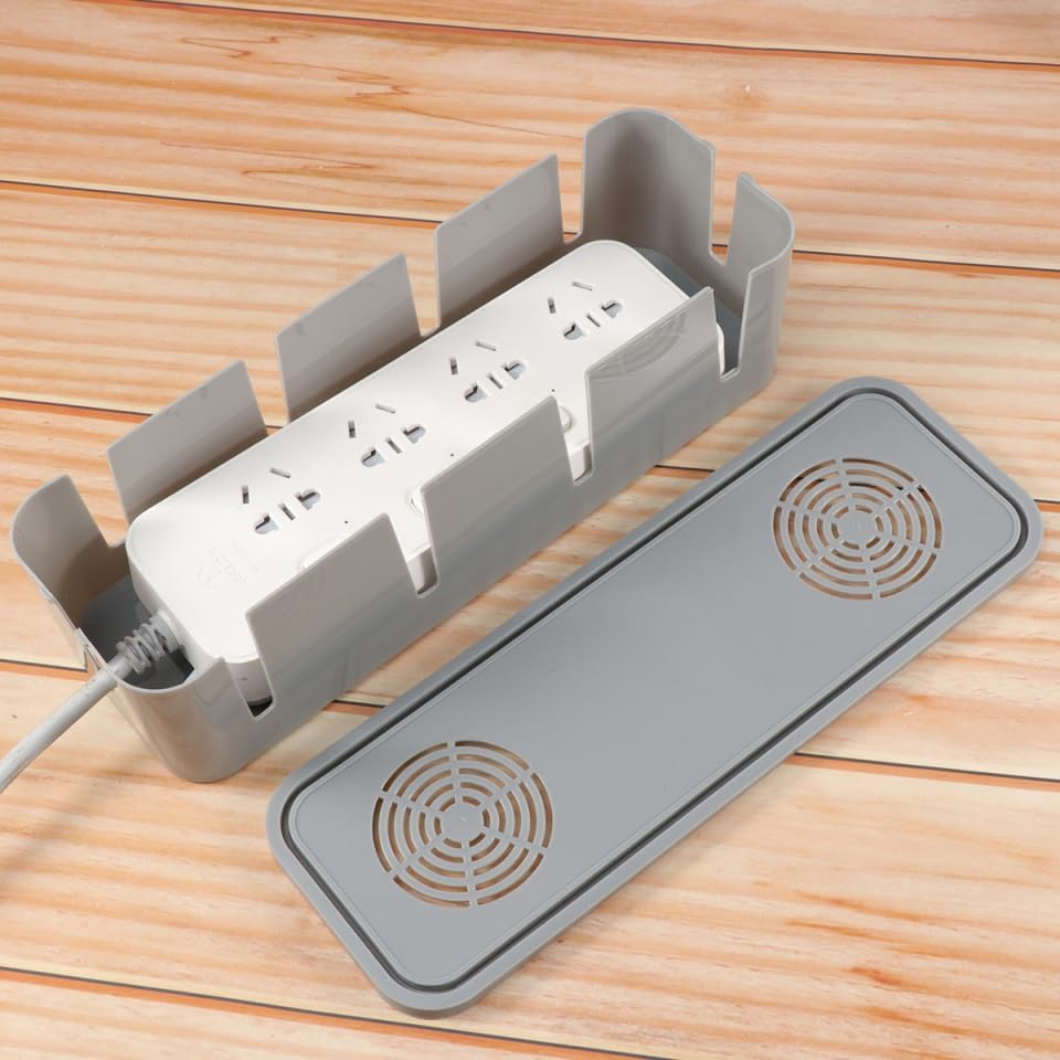 Cabilock Grey Cord Box Plug Socket Safety Box Cable Organizer for Power Strip Storage Wire Management Cover for Home Des