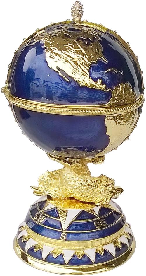 Big Globe Faberge Egg Trinket Box Jewelry Box Hand Painted Decorative Box with Hinged Lid Ring Earring Holder Easter Egg Collectible
