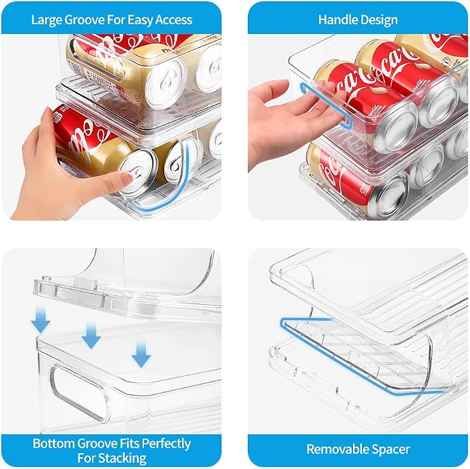 Xicennego 2-Tier Stackable Soda Can Organizer for Refrigerator, Fridge Can Organizer Dispenser, Beverage Can Holder for Refrigerator, Pantry, Cupboard