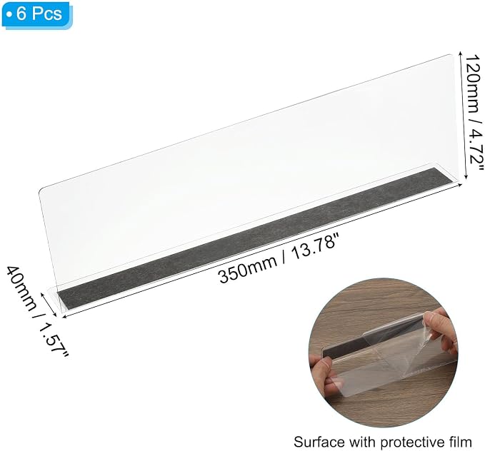 PATIKIL 6 Pack Shelf Dividers for Closet Organization, 13.8x1.57x4.7 Acrylic Magnetic Closets Separator Kitchen Cabinet Shelves Under Bed Blocker for Bedroom Kitchen Office, Clear