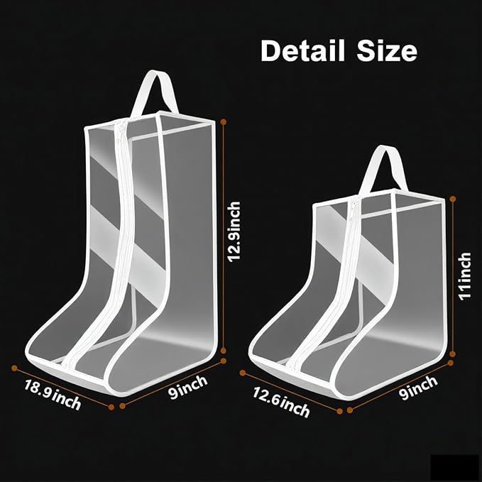 Clear Boot Bags for Cowboy Boots Tall Boot Storage Organizer with Handle Transparent Shoe Dust Covers for Travel Riding Leather & Snow Boots (White-2ig)