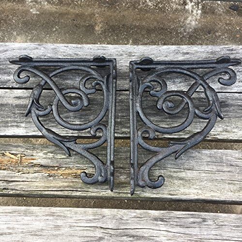 4 Pack Heavy Duty Wall Shelf Bracket, Antique Style Cast Iron Brackets, Garden Braces Rustic Shelf Bracket Black, Hardwa