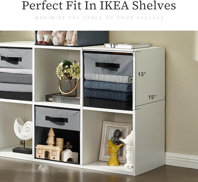 DECOMOMO Storage Bins, Cube Storage Bin with Window | 13x15x13", 6 Pack, Fabric Storage Cubes for Shelves (Grey)