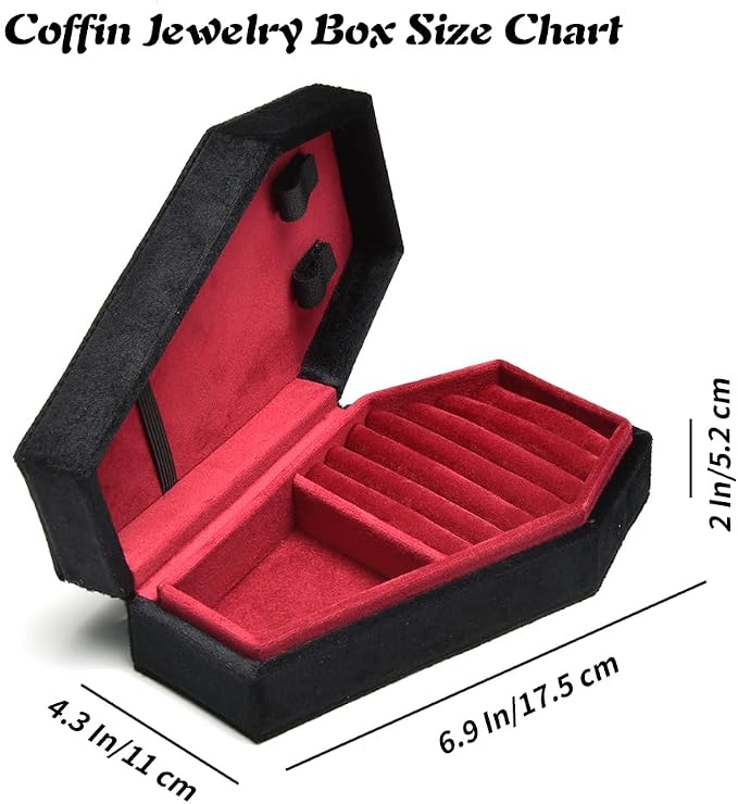 TAIMY Coffin Jewelry Box, Mini Coffin Shaped Gothic Jewelry Case, Plush Velvet Small Jewelry Organizer for Earrings Rings Necklaces Bracelets