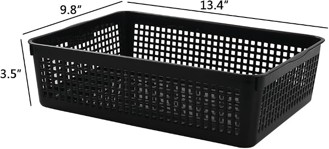 Saedy Black Plastic Basket Trays for Files, Letters, Documents, Set of 6