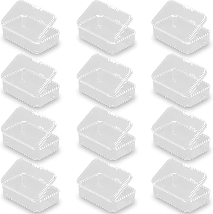 12 Pieces Clear Plastic Box Containers (3.27 x 2.13 x 1.02 inch) with Lids for Tiny Items and Other Craft Projects