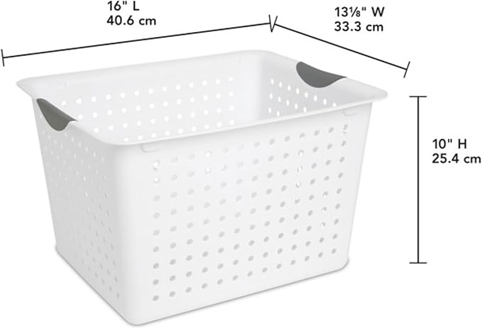 Sterilite 6-Pack Deep Ultra Basket, Open Top Plastic Storage Organizer, White - Large Containers for Organizing Pantry Shelves, Kitchen Cabinets, Laundry Areas, Dorm Rooms, and Classrooms