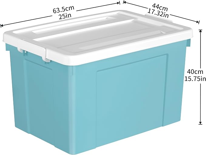 Cetomo Lidded Storage Bin with Handle, Tote Organizing Container with Wheels, Lid and Secure Latching Buckles, Stackable and Nestable, Plastic, 95 Quart-6 Pack, Blue