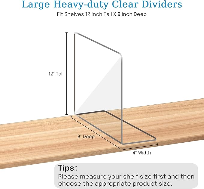OKPOW Shelf Dividers Closet Organizer - 12" Tall X 9" Deep Acrylic Clear Sturdy Separate for Clothes Purse - Adjustable Space Saver Easy Install for Home Organization Enthusiasts 12 Pack