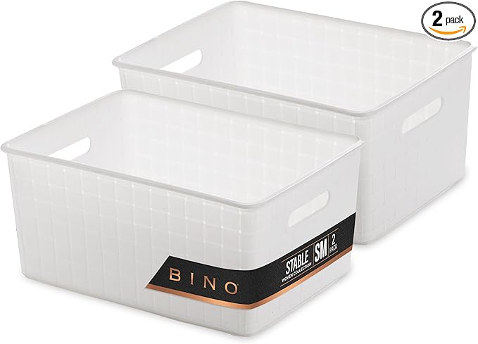 BINO | Plastic Storage Baskets Small - White | THE STABLE COLLECTION | Multi-Use Storage | Rectangular Cabinet Organizer | Baskets For Organizing with Handles | Home Office Organization and Storage