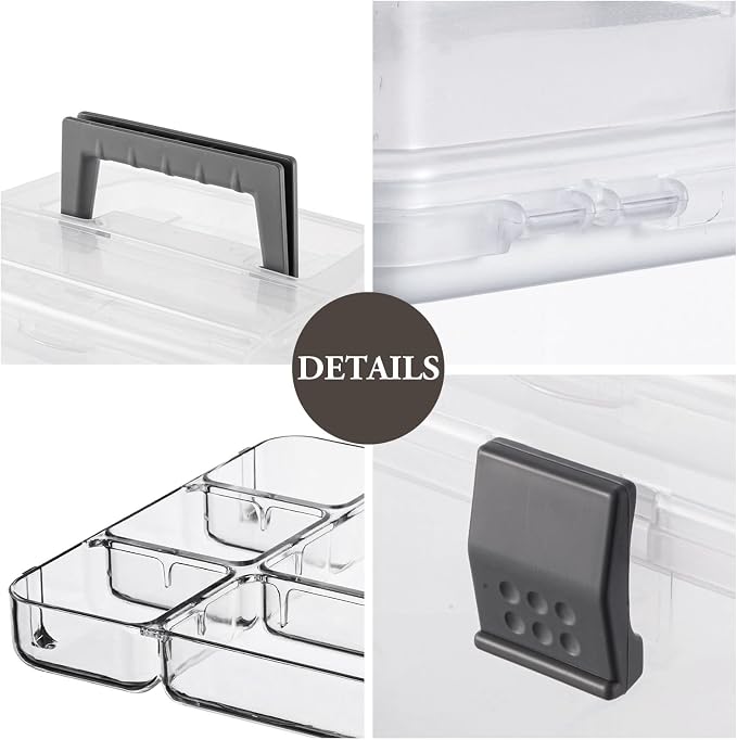 MyGift 10 Inch Premium Clear First Aid Kit Bin with Detachable Tray and Gray Top Handle, Portable Emergency Kit, Medical Supply Travel Tote, Medicine Storage Box Container