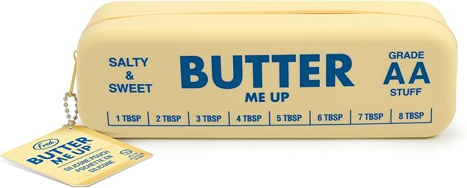 Genuine Fred BUTTER ME UP Silicone Pouch, Soft Flexible Material with Zipper Closure, For desk supplies, makeup, cords, travel essentials, 7.5 x 2 x 2.4 Inch