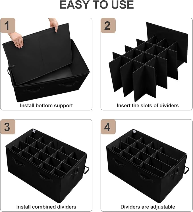 TOPIA HOME Shoe Organizer for Closet 2 Pack, Foldable Shoe Box with Adjustable Divider and Clear Cover, Space Saving Shoe Storage Organizer Cabinet with Reinforced Handles, Fits 40 Pair, Black, TP11B