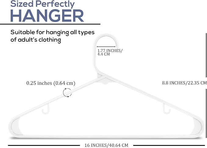 Utopia Home Plastic Hangers 200 Pack – Built-in Strap Hooks White | Space saving | Durable & strong | Closet organizer | Clothes hangers | Ideal for shirts, pants, skirts & coats
