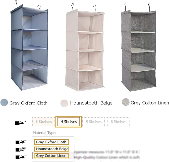 Hanging Closet Organizer 4-Tier, Oxford Wardrobe Storage, Beige Houndstooth | Easy-mount foldable design holds clothes, handbags, shoes & accessories; washable Oxford fabric, sturdy and space-saving.