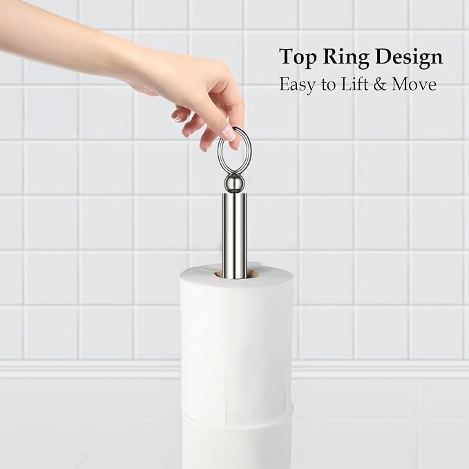 ROLABAM Heavy Weighted Toilet Paper Holder (with Reserve Function) Free Standing Toilet Paper Storage，Spare Toilet Paper Roll Holder Storage Stand for Bathroom Total Height 22.5" ，Brushed Nickel