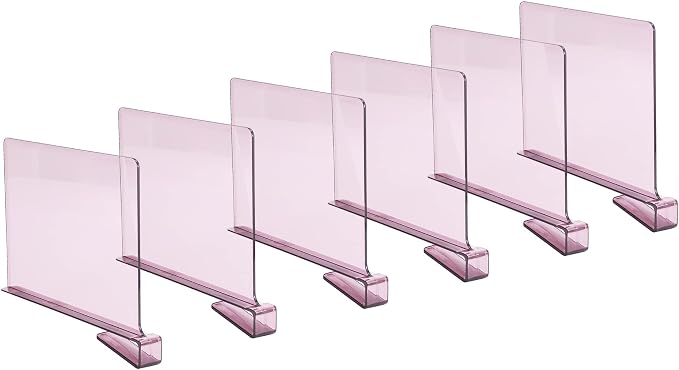 Sooyee 6 Pack Violet Clear Acrylic Shelf Dividers,Closet Shelves Closet Organizers and Storage in Bedroom, Kitchen, Office Shelves,Closet Dividers…