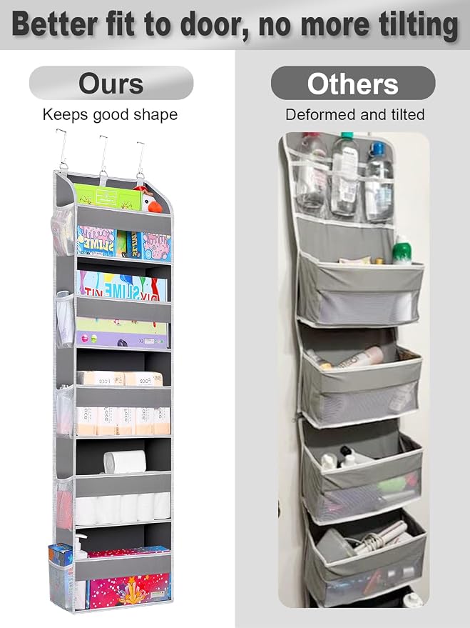 TAHAVICE 2 Pack Over the Door Storage Organizer, 5 Large & 10 Mesh Pockets | Hanging Storage Organizer with 40lb Capacity and Door Storage Space Saving for Bedroom,Bathroom,Nursery,Babyroom(Light Gray)