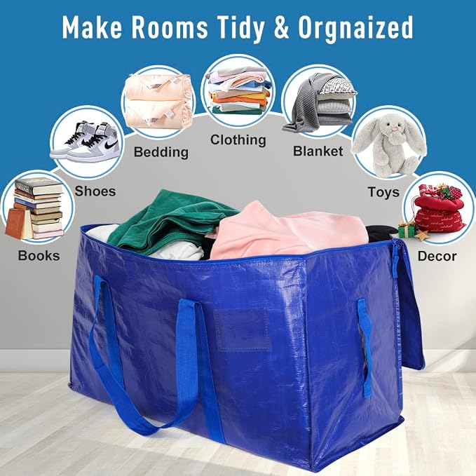 Moving Supplies Extra Large Heavy Duty Packing Bags with Zippers & Strong Carrying Handles, for Moving and Storage Wardrobe Clothes, Blankets, Mattress, Kitchenware Dishes and Glasses (Set of 4)