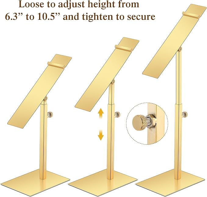 Therwen 8 Pcs Gold Shoe Display Stand Shoe Rack Stainless Steel Golden Metal Riser High Heel Display Rack Holder for Home Shopping Malls (Square Shape,Golden)