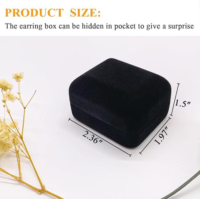 2 Pieces Velvet Earring Box,Stud Earring Gift Box,Jewelry Display Case for Proposal,Engagement,Wedding and Birthday,Black