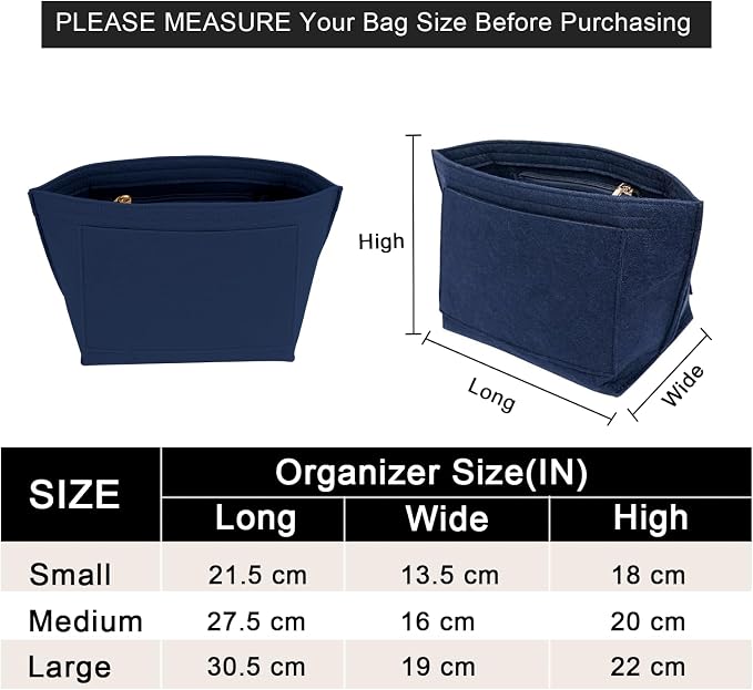 LOUKAYCCI Felt Purse Organizer Insert for Longchamp Le Pliage S Handbag Insert (Dark Blue, Small)