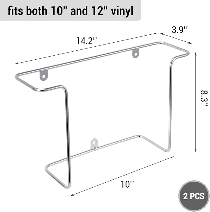 MyGift Modern Metal Wire Wall Mounted Vinyl Records Storage Racks, Hanging LP Record Holders, Floating Album Cover Display Shelves, Set of 2 (Silver-2 Pcs)