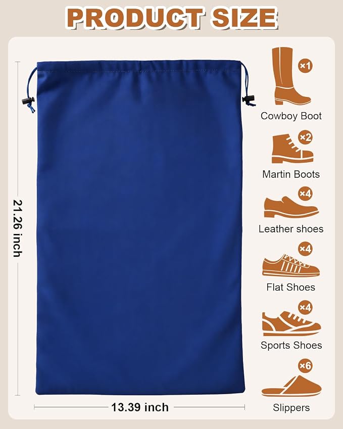4 Pcs Shoe Bags for Travel, Large Boot Bag, Palace Blue, 21.2x13.3 Inch | Washable & Reusable Travel Shoe Bags, Dustproof Shoe Bags with Drawstring Closure, Suitable for Travel, Home Storage