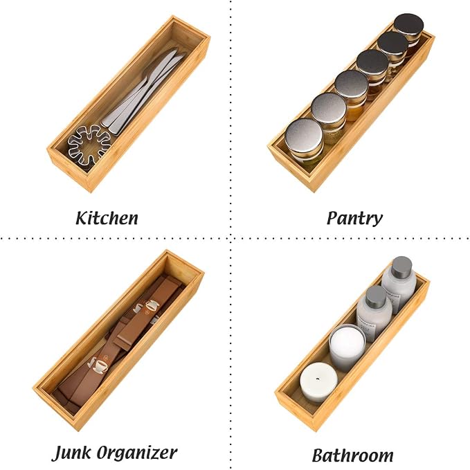 Utensil Organizer Silverware Drawer Organizer - Stackable Bamboo Flatware Caddy Cutlery Holder, Wooden Storage Boxes Tray for Bedroom,Office, Bathroom, Vanity & Garage Tool Organization(12"3"2.5")