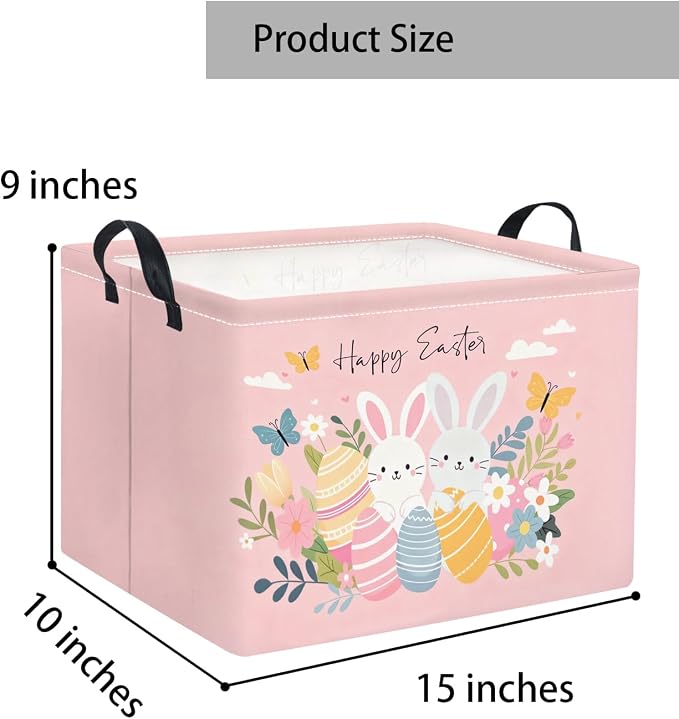 Rectangular Easter Basket for Home Kitchen Baby Girls Basket Cute Storage Bin Organizer Shelf Book Room Decor(Pink Easter)