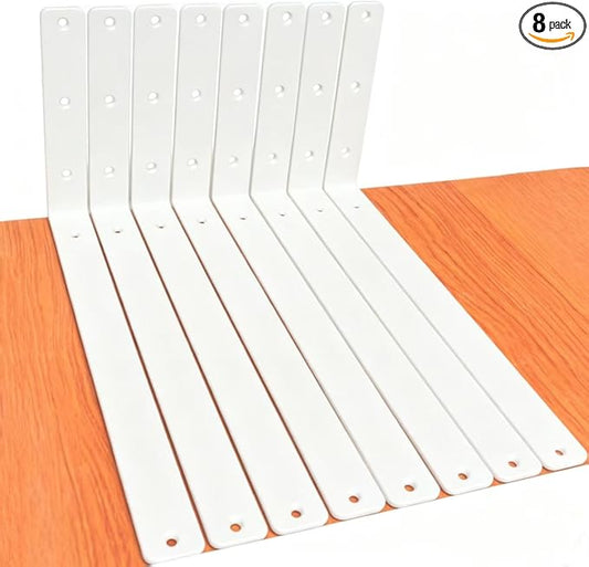 8 Pack - L 16" x H 8" x W1.5, 5mm Thick White L Shelf Bracket, Iron Shelf Brackets, Metal Shelf Brackets, Floating Shelf, Shelf Supports with Screws