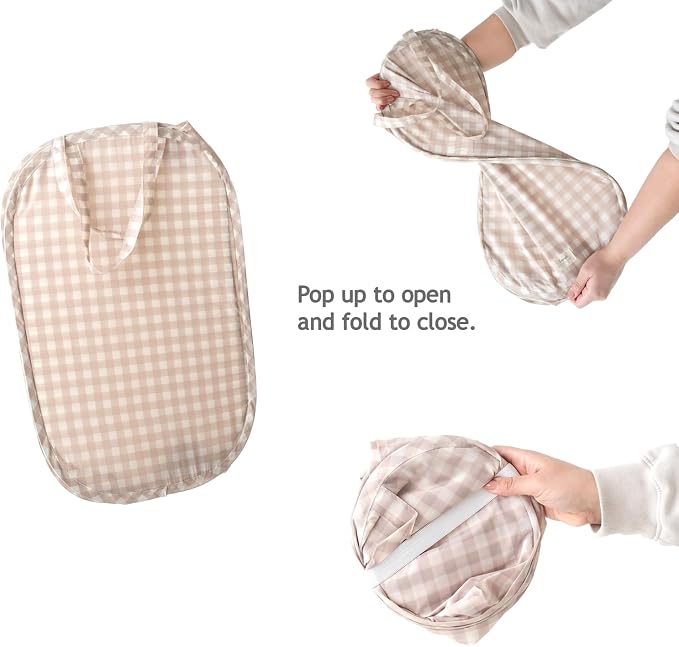 3 Sprouts Pop Up Hamper - Collapsible Laundry Basket, Popup & Foldable Design - Durable Waterproof Fabric for Dirty Clothes, Toys & Towels - Ideal for Dorm, Bedroom & Baby Nursery, Gingham Beige