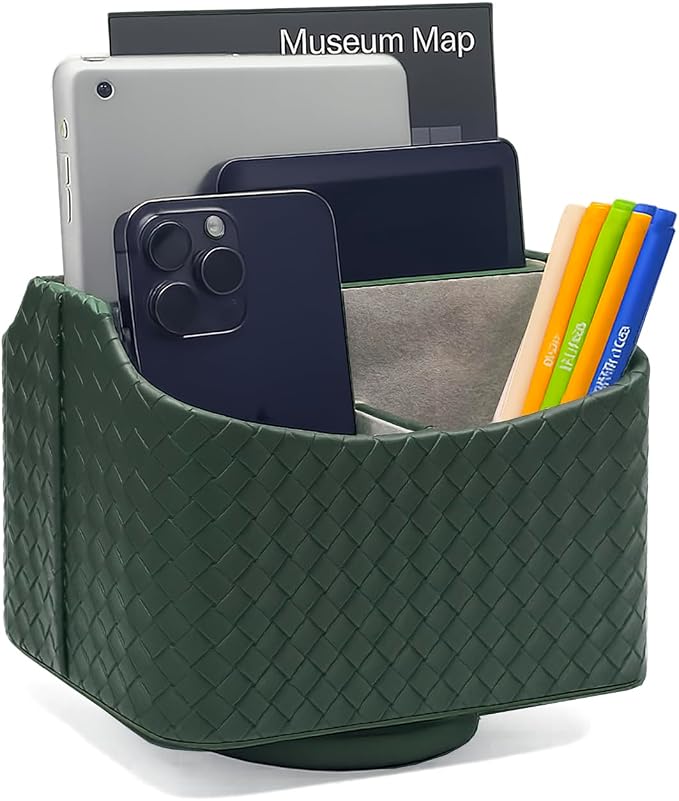 UnionBasic Rotating Desk Organizer, 360 Desk Spinning Caddy, Desktop TV Guide/Mail/Media/Remote Controller Holder Organizer, Woven Green
