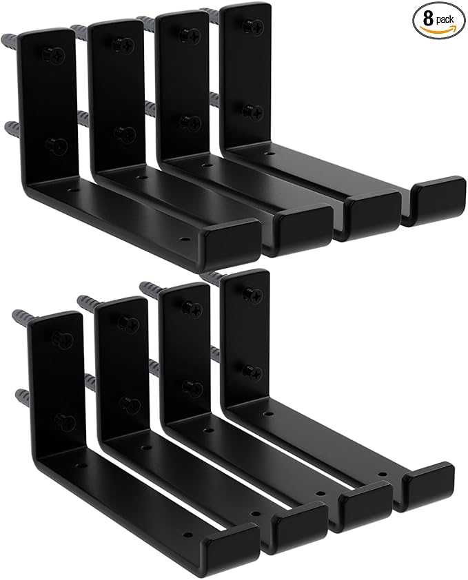 8-Pack - 7.25" L x 4" H x 1.5" W Shelf Bracket, 1/5” Thick Iron Metal Wall Rustic Industrial J Lip Floating Shelf Bracket