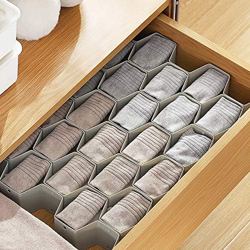 Poeland Drawer Divider Organizer Adjustable DIY Grid Honeycomb Drawer Divider for Underwear Belt Scarf Socks Gray