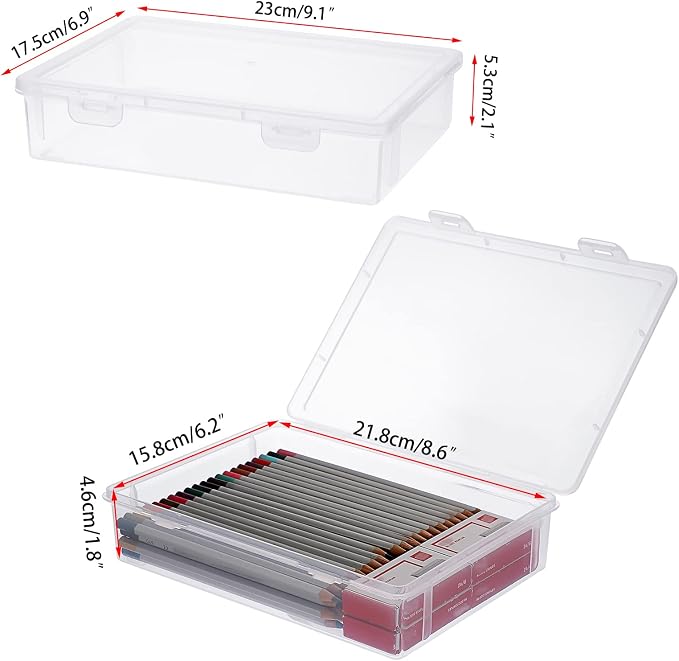 BTSKY Clear Plastic Storage Box with Flap Lid, Multipurpose Craft Organizers and Storage Box Art Supply Storage Organizer Plastic Sewing Box for Beads Pencils Notebooks, 4 Pack Small