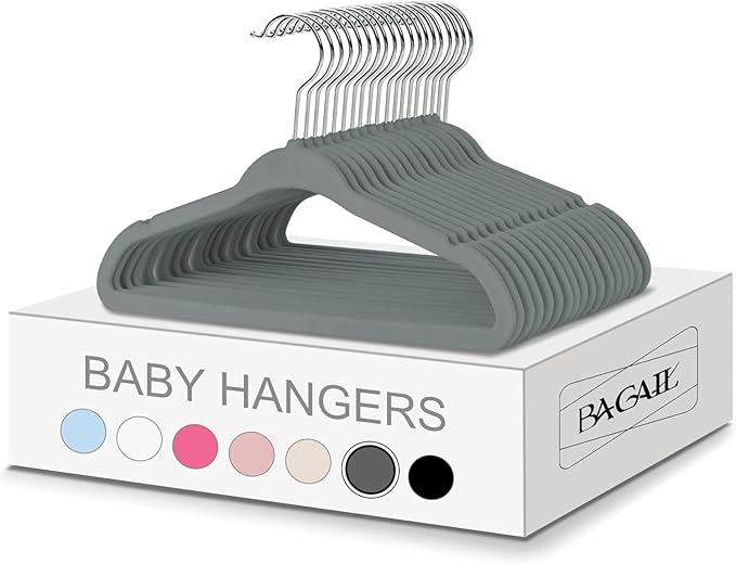 BAGAIL 50 Pack Kids Velvet Hangers 11 Inches Children's Clothes Hangers Non-Slip Baby Hangers for Infant/Toddler (Grey)