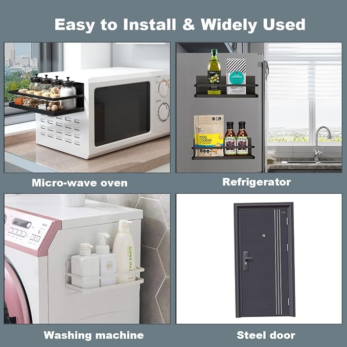Magnetic Spice Rack Organizer Single Tier Refrigerator Spice Storage Shelf, kitchen organization, Easy to Install the Side of Refrigerator Can Hold spices,Jar of Olive Oil, Pepper, Small Things