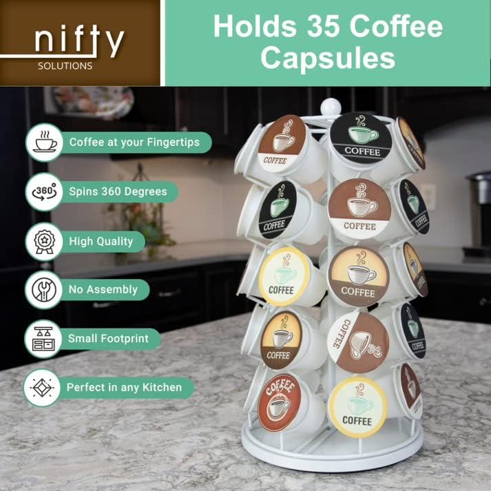 Nifty Solutions Keurig Coffee Pod Holder Carousel 360 Degree Spinning Organizer for K Cups 13 Inch Tall Compact Counter 